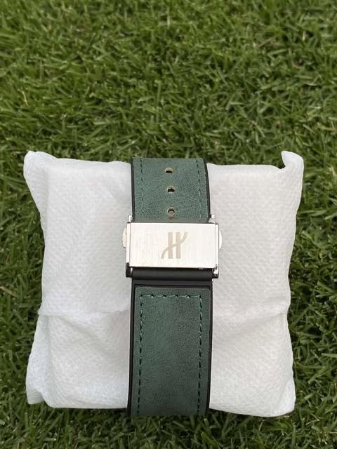 Elegant Green Hublot Dial Watch – Silver Edge with Matching Green Strap